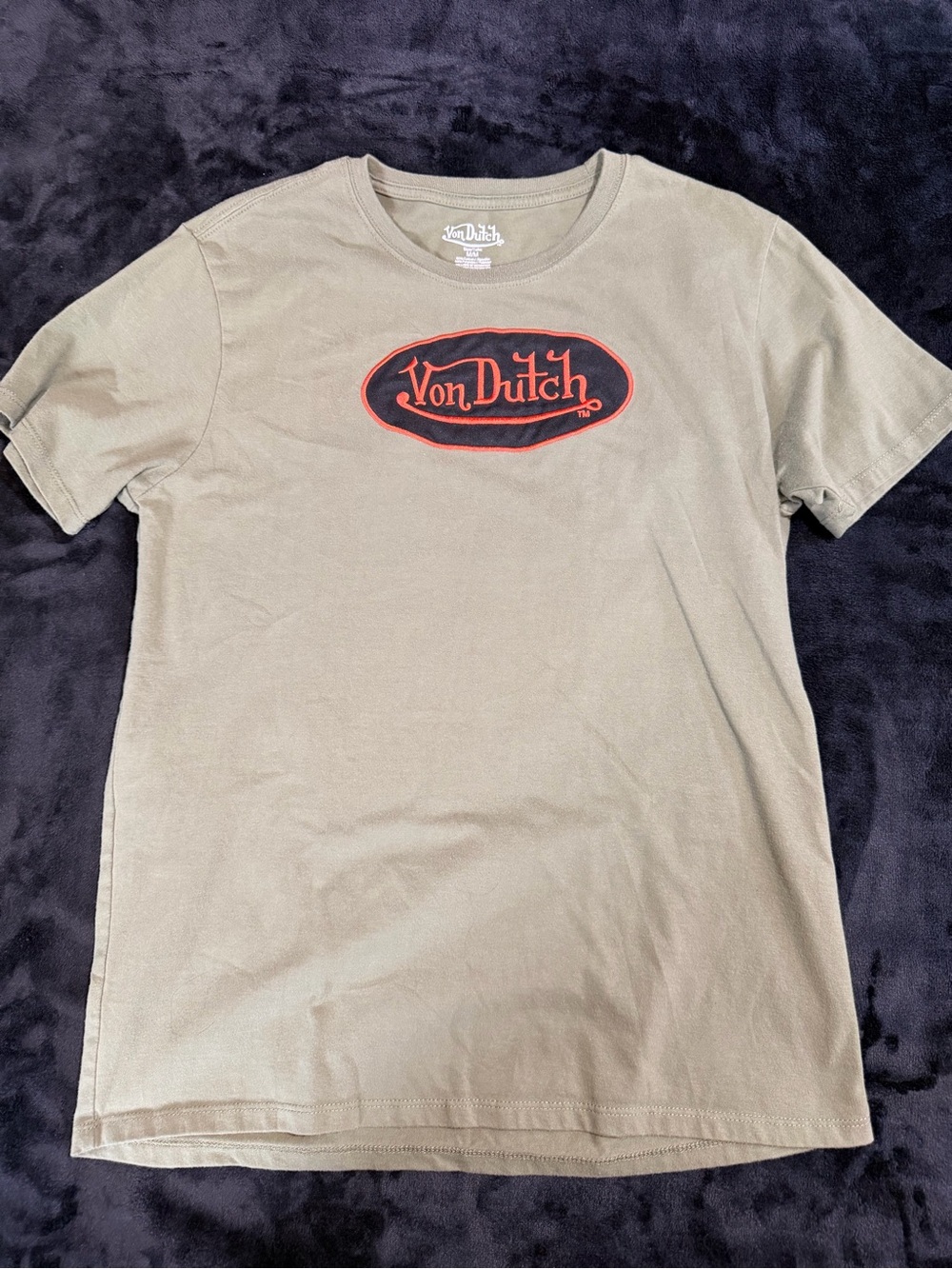 Von Dutch Olive Green Short Sleeve Logo Tee with Red Accent M